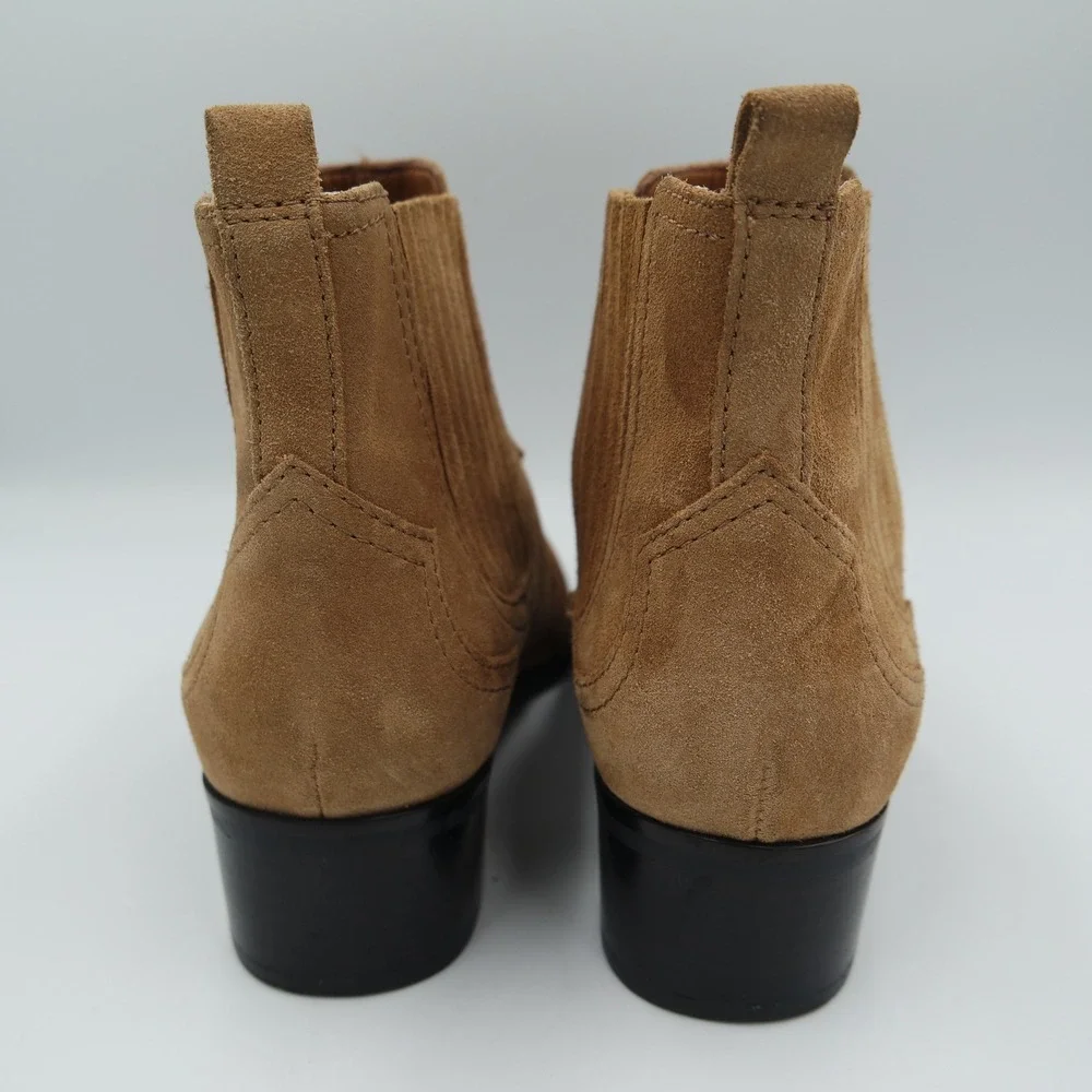 Marc Fisher Womens Yohani Tan Suede Western Ankle Boots Chelsea Booties Size 5.5